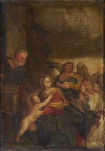 ARTISTA DEL XVII SECOLO - Sacra Famiglia e angeli