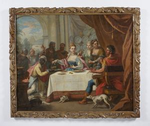 BRUSAFERRO GIROLAMO (1677 - 1746) : Banchetto di Antonio e Cleopatra  - Asta Asta 423 | ARTE ANTICA E DEL XIX SECOLO Online - Associazione Nazionale - Case d'Asta italiane