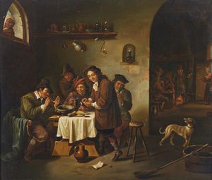 ARTISTA FIAMMINGO DEL XIX SECOLO : Interno d'osteria  - Asta Asta 423 | ARTE ANTICA E DEL XIX SECOLO Online - Associazione Nazionale - Case d'Asta italiane