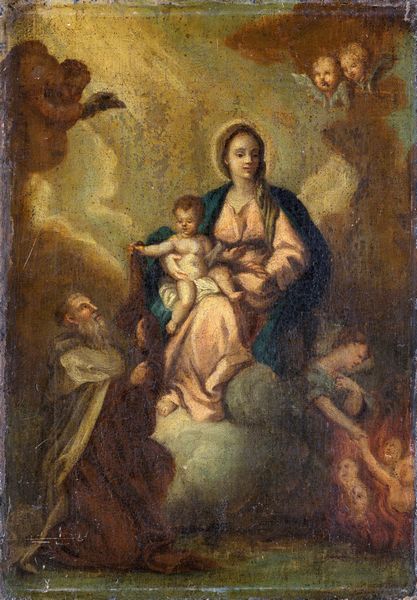 Scuola napoletana del XVII secolo : Madonna col Bambino, angeli e Santi  - Asta Dipinti antichi - Associazione Nazionale - Case d'Asta italiane