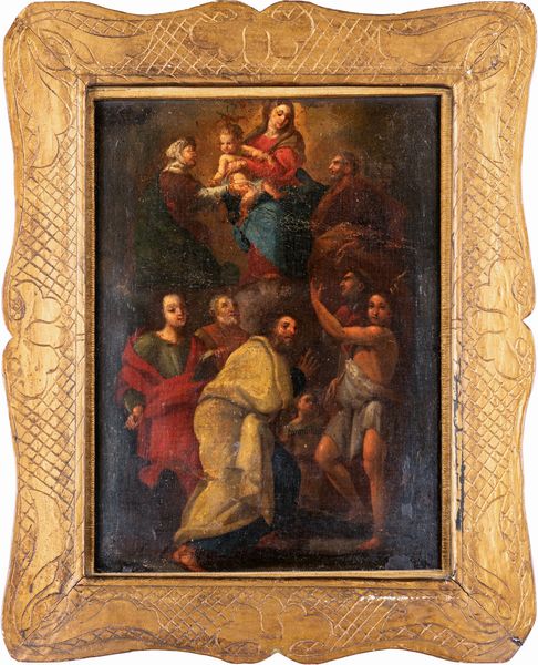 Scuola romana del XVIII secolo : Madonna con Ges e Santi  - Asta Dipinti antichi - Associazione Nazionale - Case d'Asta italiane