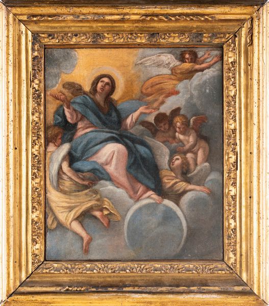 PITTORE ROMANO DEL XVIII SECOLO : Madonna con angeli  - Asta Dipinti antichi - Associazione Nazionale - Case d'Asta italiane