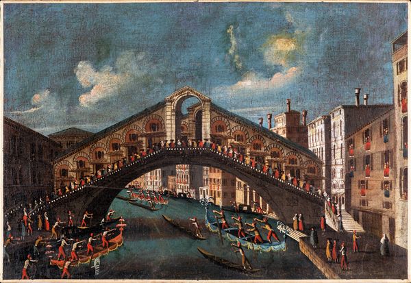 Scuola veneta del XVIII secolo : Veduta del Ponte di Rialto  - Asta Dipinti antichi - Associazione Nazionale - Case d'Asta italiane