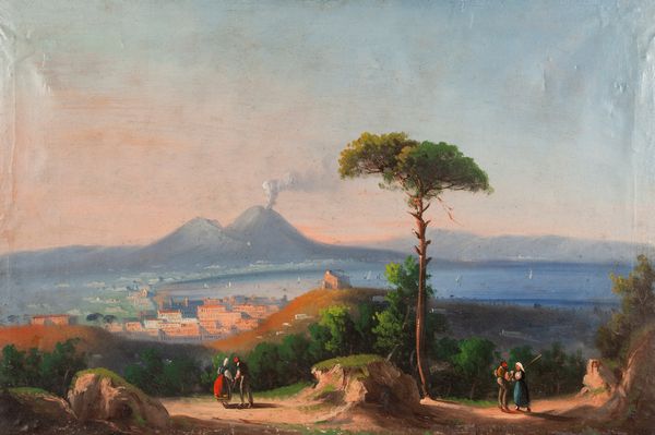 Scuola napoletana, fine XIX/inizi XX secolo : Tre vedute della baia di Napoli col Vesuvio fumante  - Asta Dipinti antichi - Associazione Nazionale - Case d'Asta italiane