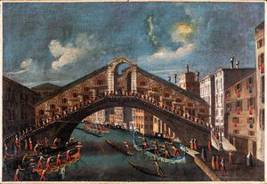 Scuola veneta del XVIII secolo - Veduta del Ponte di Rialto