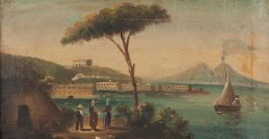 SCUOLA DI POSILLIPO : Vedute del golfo di Napoli  - Asta Dipinti antichi - Associazione Nazionale - Case d'Asta italiane