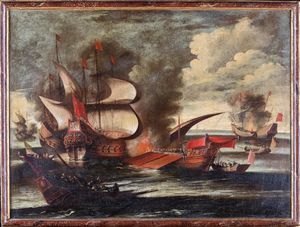 PITTORE DEL XVIII SECOLO - Battaglia navale