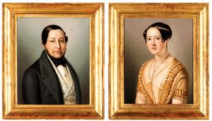 Scuola lombarda del XIX secolo - Coppia di ritratti di coniugi