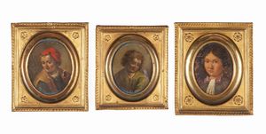PITTORE DEL XVIII SECOLO - Tre miniature ovali raffiguranti ritratti.