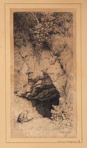 GIOVANNI PIANCASTELLI - Grotta con figura di eremita