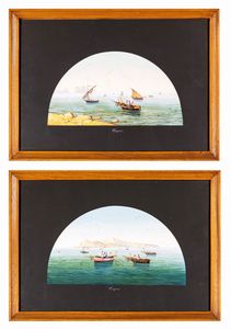 Pittore degli inizi del XX secolo - a) Barche con pescatori a Capri  b) Barche con pescatori ai faraglioni