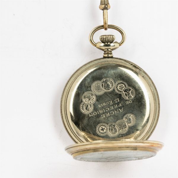 Orologio da tasca svizzero Agir watch, cassa in metallo, scappamento ad ancora con catena, quadrante in smalto decorato, 1950 circa  - Asta Orologi da Tasca - Associazione Nazionale - Case d'Asta italiane