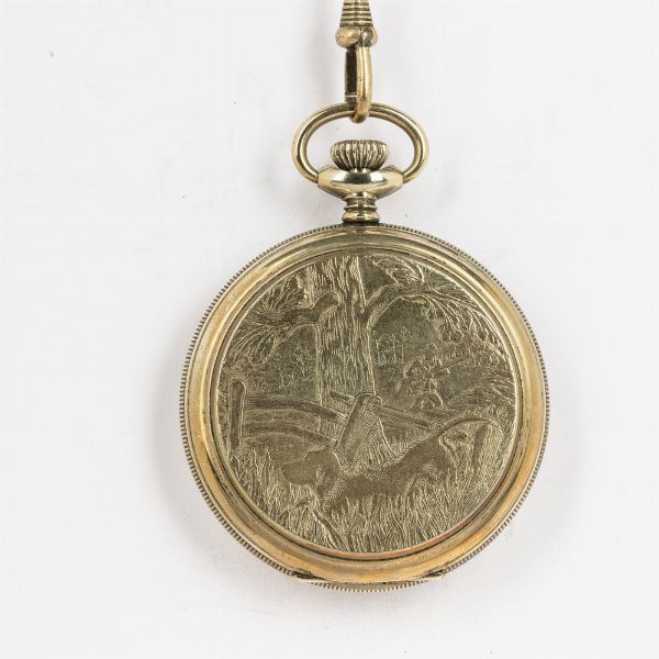 Orologio da tasca svizzero Agir watch, cassa in metallo, scappamento ad ancora con catena, quadrante in smalto decorato, 1950 circa  - Asta Orologi da Tasca - Associazione Nazionale - Case d'Asta italiane