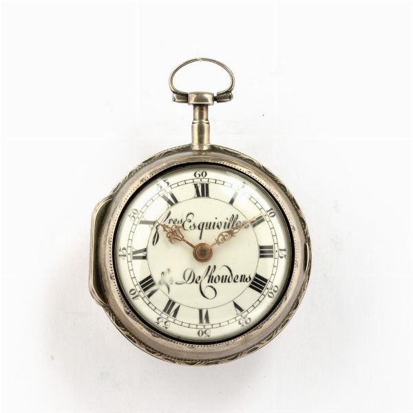 Esquivillon et de Choudens, orologio da tasca svizzero, 1790 circa, doppia cassa in argento, movimento con scappamento a verga in stile francese, quadrante smalto bianco.  - Asta Orologi da Tasca - Associazione Nazionale - Case d'Asta italiane