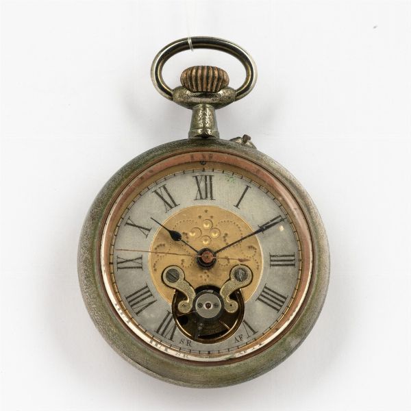 Orologio da tasca, 8 giorni di carica, cassa in metallo, quadrante in metallo, scappamento a vista, lancetta secondi centrali, 1890 circa  - Asta Orologi da Tasca - Associazione Nazionale - Case d'Asta italiane