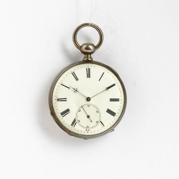 Faller: orologio  da tasca, anno 1870 - 1880, cassa in  argento, scappamento ad ancora, bilanciere compensato, quadrante in smalto bianco, lancette in acciaio azzurrato  - Asta Orologi da Tasca - Associazione Nazionale - Case d'Asta italiane