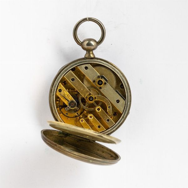 Faller: orologio  da tasca, anno 1870 - 1880, cassa in  argento, scappamento ad ancora, bilanciere compensato, quadrante in smalto bianco, lancette in acciaio azzurrato  - Asta Orologi da Tasca - Associazione Nazionale - Case d'Asta italiane