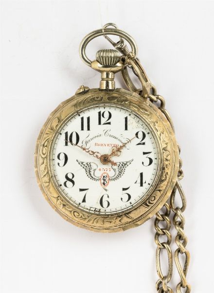 Orologio da tasca Sistema Roskopf, cassa in ottone dorato, quadrante rovinato, catena in argento  - Asta Orologi da Tasca - Associazione Nazionale - Case d'Asta italiane