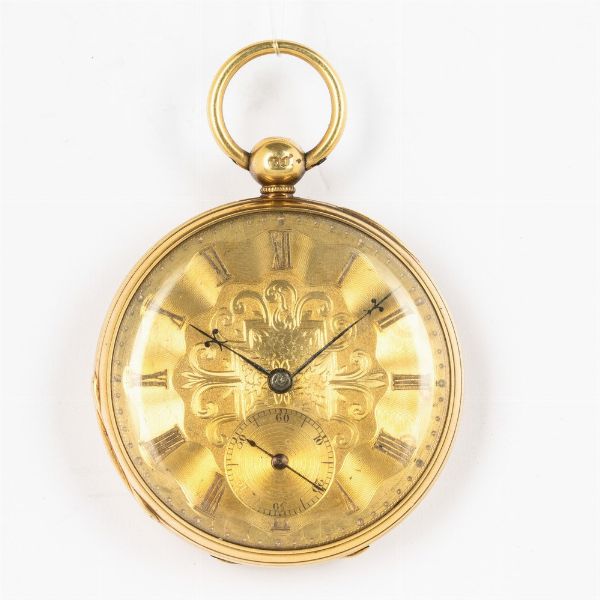 Orologio da taschino inglese cassa in oro 18 kt, movimento a ribalta con scappamento ad ancora, quadrante in oro.<BR>Regalo per i 43 anni di attivit pastorale  - Asta Orologi da Tasca - Associazione Nazionale - Case d'Asta italiane