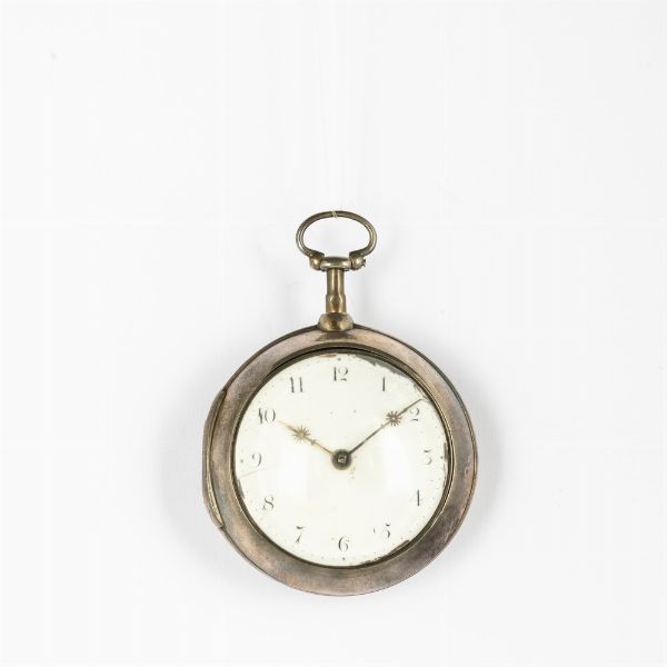 Hirst a Leeds: orologio da tasca inglese in doppia cassa, 1790 circa. Cassa e copricassa in argento, movimento con scappamento a verga, quadrante in smalto bianco (filature)  - Asta Orologi da Tasca - Associazione Nazionale - Case d'Asta italiane