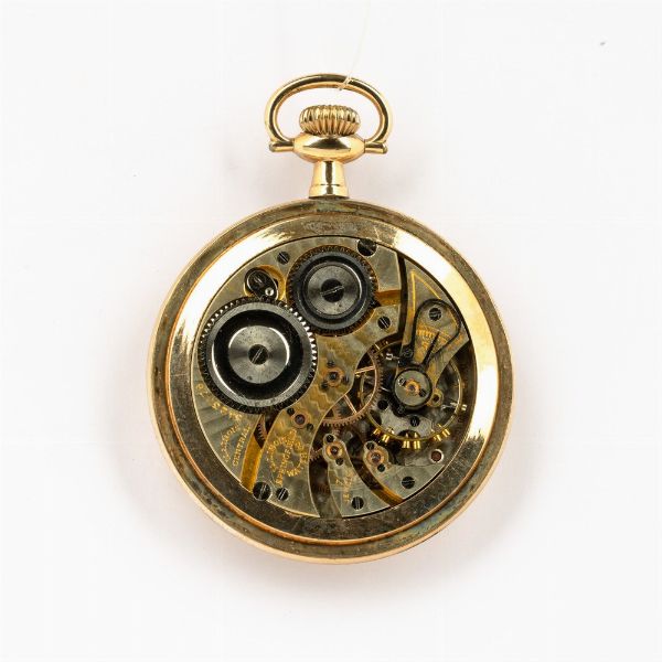 Orologio da tasca Elgin, cassa in metallo laminato, quadrante con simboli massonici, cassa con apertura a vite postoriere  - Asta Orologi da Tasca - Associazione Nazionale - Case d'Asta italiane