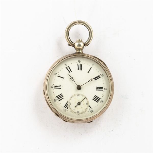 Orologio da taschino, cassa in argento, movimento con scappamento a cilindro, 1880 circa, carica a chiavetta, quadrante in smalto bianco  - Asta Orologi da Tasca - Associazione Nazionale - Case d'Asta italiane