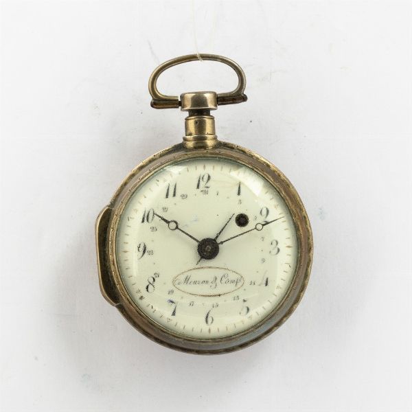 Meuron et Co: orologio  da tasca in argento (stile Paysan) movimento con scappamento verga, quadrante in smalto bianco (filature) con calendario, 1840 circa  - Asta Orologi da Tasca - Associazione Nazionale - Case d'Asta italiane