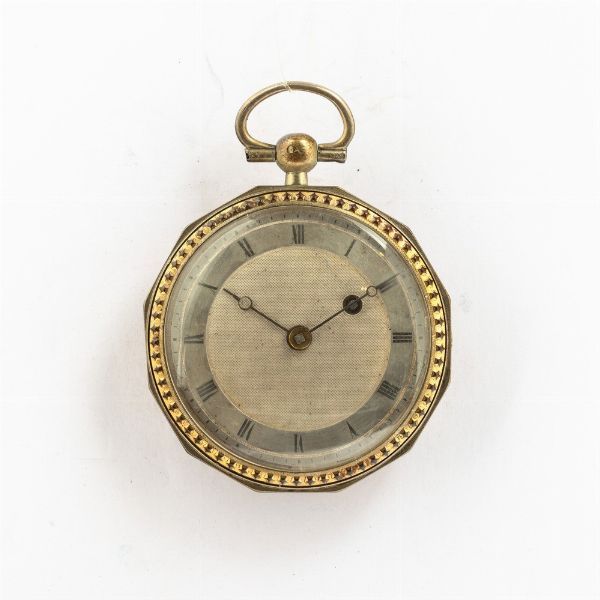 Orologio da tasca francese anonimo 1840 circa, cassa in metallo, quadrante in argento con numeri applicati, movimento con scappamento verga  - Asta Orologi da Tasca - Associazione Nazionale - Case d'Asta italiane