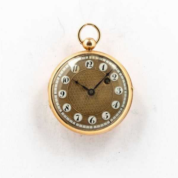 Orologio da collo da donna, Frere Rey a Geneve, cassa in oro 18 kt, movimento con scappamento verga, 1840 circa, quadrante con cartouches in smalto  - Asta Orologi da Tasca - Associazione Nazionale - Case d'Asta italiane