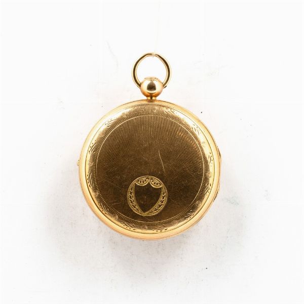 Orologio da collo da donna, Frere Rey a Geneve, cassa in oro 18 kt, movimento con scappamento verga, 1840 circa, quadrante con cartouches in smalto  - Asta Orologi da Tasca - Associazione Nazionale - Case d'Asta italiane