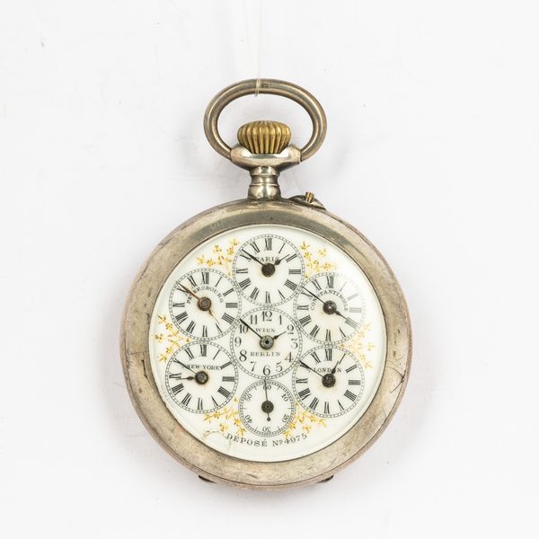 Orologio da tasca Ore nel mondo, firmato Normand Watch, cassa in argento, scappamento ad ancora, quadrante in smalto bianco, 1920 circa  - Asta Orologi da Tasca - Associazione Nazionale - Case d'Asta italiane