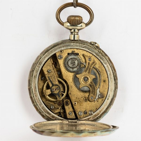 Orologio da tasca Sistema Roskopf del 1910 circa, cassa in argento, con catena in metallo  - Asta Orologi da Tasca - Associazione Nazionale - Case d'Asta italiane