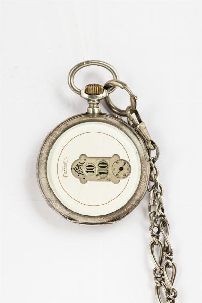 Orologio da tasca Salterello del 1890 circa, cassa in argento, con catena, quadrante in smalto con sbrecciatura,  scappamento ad ancora  - Asta Orologi da Tasca - Associazione Nazionale - Case d'Asta italiane