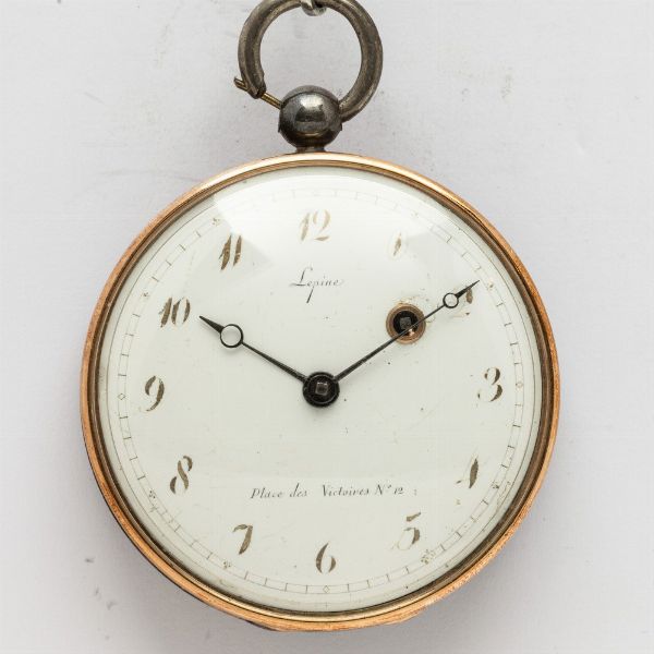 Orologio da tasca  L Epine a Paris del 1790-1800 circa, scappamento a verga,conoide e catena.<BR>Cassa  in argento,  con catena in argento, quadrante in smalto bianco ( rotture )  - Asta Orologi da Tasca - Associazione Nazionale - Case d'Asta italiane