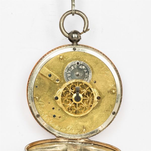 Orologio da tasca  L Epine a Paris del 1790-1800 circa, scappamento a verga,conoide e catena.<BR>Cassa  in argento,  con catena in argento, quadrante in smalto bianco ( rotture )  - Asta Orologi da Tasca - Associazione Nazionale - Case d'Asta italiane