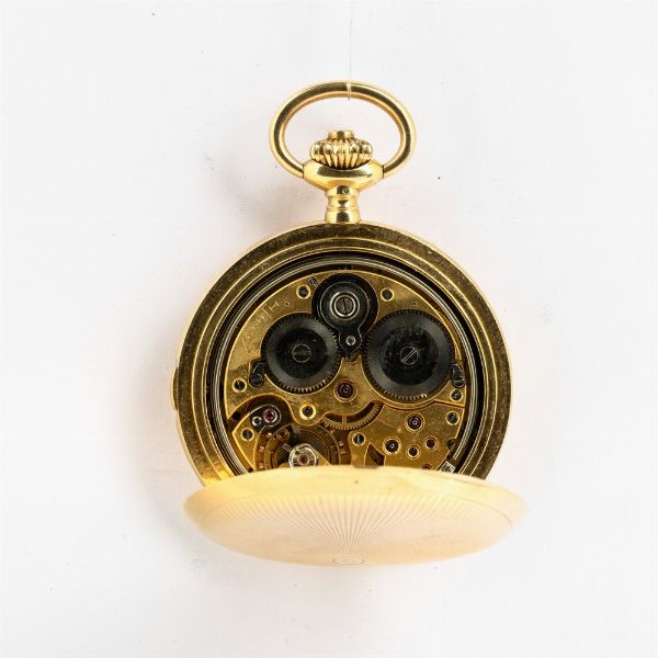 Enrico Volpe Bari per Zenith,1900 - 1910, orologio da tasca   suoneria ore/quarti al passaggio e su domanda , cassa in oro 18 kt, movimento grand sonnerie ore e quarti a carillon su gong, scappamento ad ancora, quadrante in smalto bianco, 30 rubini  - Asta Orologi da Tasca - Associazione Nazionale - Case d'Asta italiane