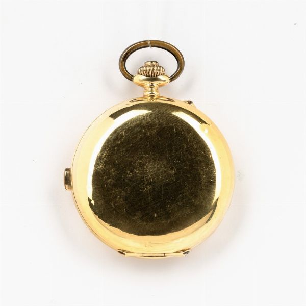 Orologio da tasca in oro 18 kt, cronografo, quadrante in smalto bianco  - Asta Orologi da Tasca - Associazione Nazionale - Case d'Asta italiane