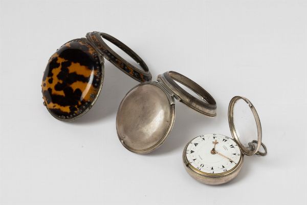 George Prior - London orologio inglese in tripla cassa per il mercato turco, 3 casse in argento, la esterna ricoperta in similpelle, quadrante in smalto bianco, 1800  circa  - Asta Orologi da Tasca - Associazione Nazionale - Case d'Asta italiane