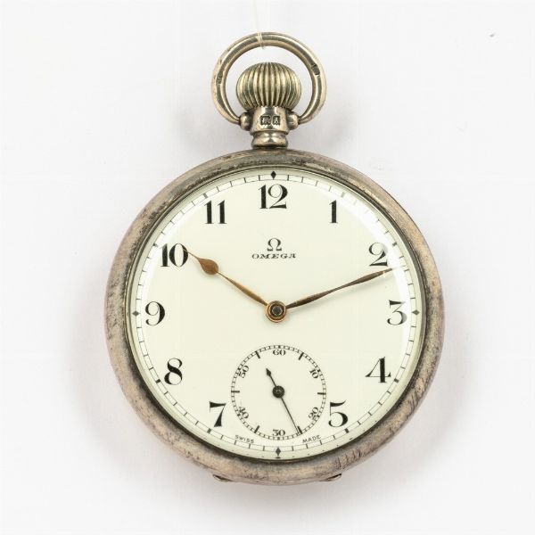 Orologio da tasca Omega del 1933, cassa in argento, movimento scappamento ad ancora, quadrante in smalto bianco  - Asta Orologi da Tasca - Associazione Nazionale - Case d'Asta italiane