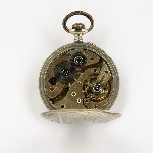 Orologio da tasca crono quadrante 24 ore, cassa in argentan, 1920-1930, quadrante in smalto bianco, scappamento ad ancora  - Asta Orologi da Tasca - Associazione Nazionale - Case d'Asta italiane