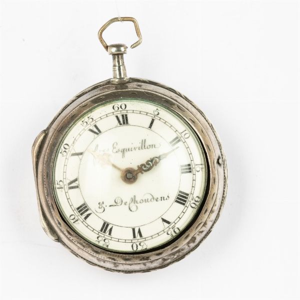 Orologio da tasca Esquivillon wt dechoudens in argento, prodotto in Svizzera nel 1780-1790 circa, doppia cassa, quadrante in smalto, scappamento a verga  - Asta Orologi da Tasca - Associazione Nazionale - Case d'Asta italiane