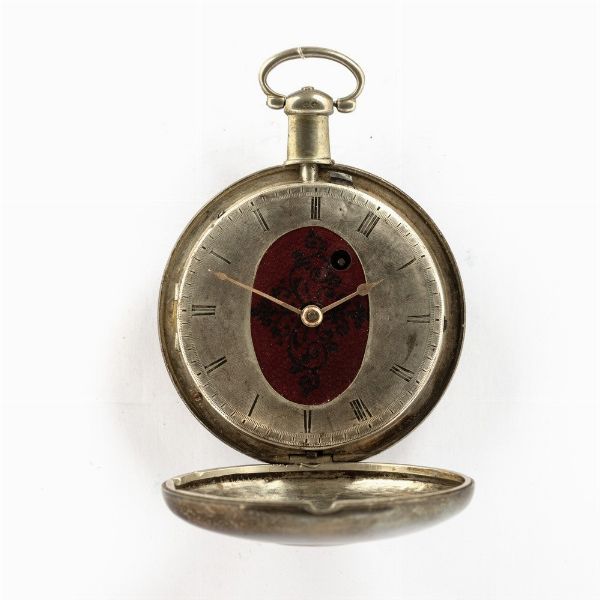 George Penberton London, orologio da tasca demi-hunter inglese, 1820 circa, movimento con scappamento verga, quadrante in argento (posteriore )  - Asta Orologi da Tasca - Associazione Nazionale - Case d'Asta italiane