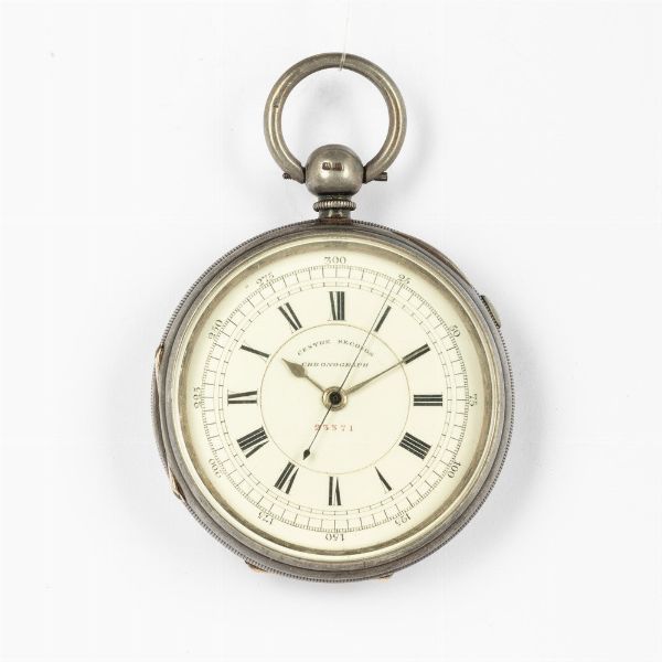 Orologio inglese del tipo chrono stop, degli anni 1860-1870 circa, cassa in argento con punzoni di Chester, movimento con scappamento ad ancora  - Asta Orologi da Tasca - Associazione Nazionale - Case d'Asta italiane