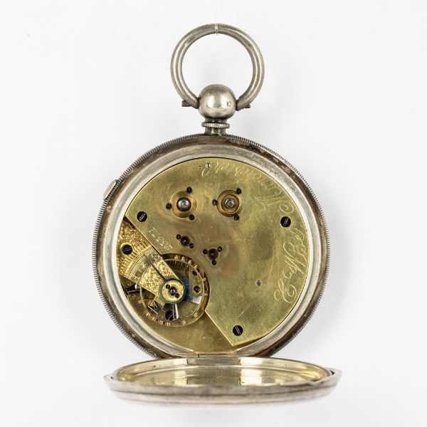 Orologio inglese del tipo chrono stop, degli anni 1860-1870 circa, cassa in argento con punzoni di Chester, movimento con scappamento ad ancora  - Asta Orologi da Tasca - Associazione Nazionale - Case d'Asta italiane