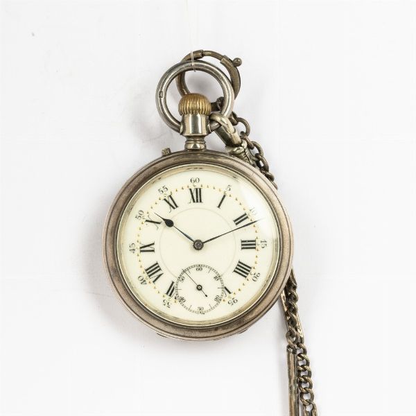 Orologio da tasca del 1890 circa, double face, quadrante in smalto, calendario completo con fasi lunari scappamento ad ancora, cassa in argento  - Asta Orologi da Tasca - Associazione Nazionale - Case d'Asta italiane