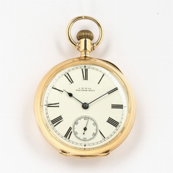 Orologio da tasca Waltham, movimento n 6.509.795, 1893, in oro 18 kt, quadrante in smalto bianco  - Asta Orologi da Tasca - Associazione Nazionale - Case d'Asta italiane