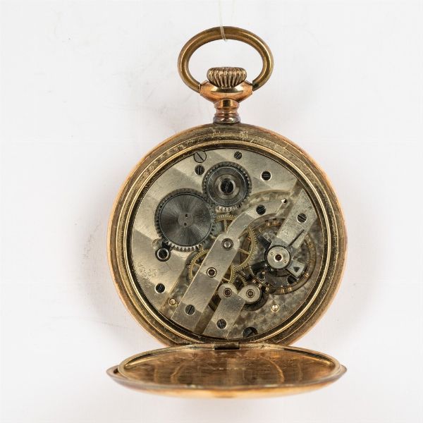 Orologio da tasca Modernista, cassa placcata oro, quadrante in metallo, scappamento ad ancora  - Asta Orologi da Tasca - Associazione Nazionale - Case d'Asta italiane