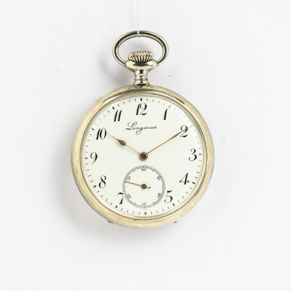 Orologio da tasca Longines, cassa in argento, movimento n3.696.969 scappamento ad ancora, 1945, quadrante in smalto bianco, con scatola originale  - Asta Orologi da Tasca - Associazione Nazionale - Case d'Asta italiane