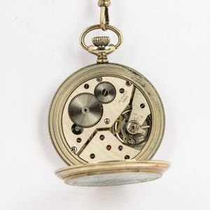 Orologio da tasca svizzero Agir watch, cassa in metallo, scappamento ad ancora con catena, quadrante in smalto decorato, 1950 circa  - Asta Orologi da Tasca - Associazione Nazionale - Case d'Asta italiane