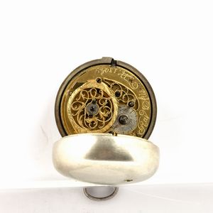 Ant. Rey et fills orologio da tasca svizzero per il mercato inglese in doppia cassa in argento, movimento con scappamento a verga, terzo quarto del XVIII secolo, quadrante smalto bianco  - Asta Orologi da Tasca - Associazione Nazionale - Case d'Asta italiane